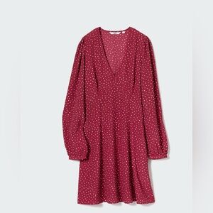 French style Uniqlo Elegant Burgundy Polka Dot Dress